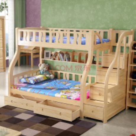 中派 进口芬兰松木家具实木儿童高低床子母床上下铺带梯柜双层床
